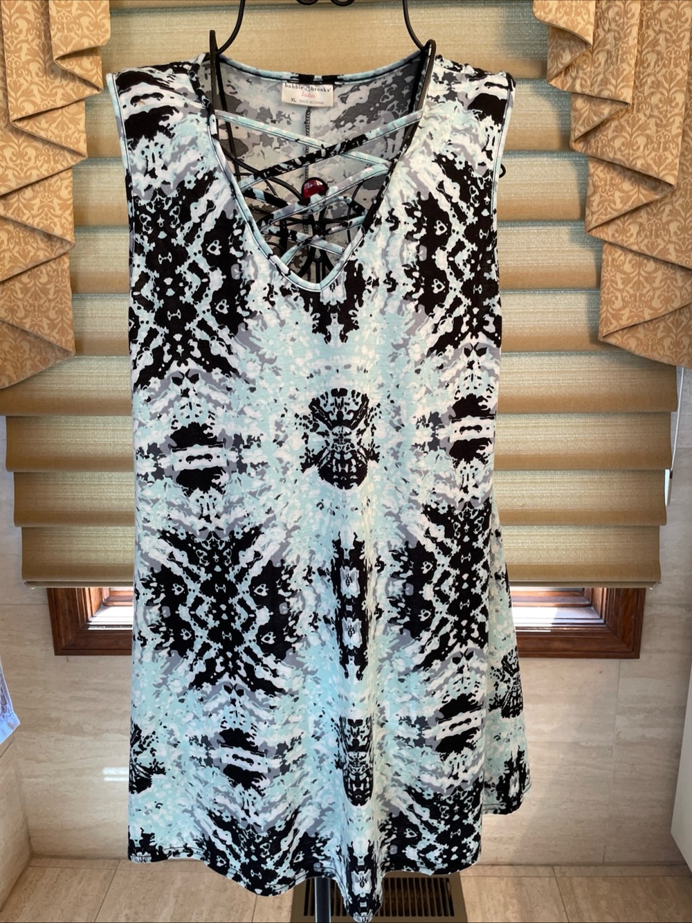 Bobby Brooks Women’s Mint Green/Black/White A-Line Tank Dress Caged Front Sz XL - Picture 1 of 10